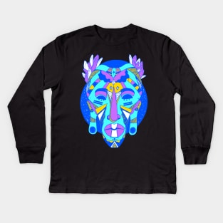 African Mask 1 - Blue Edition Kids Long Sleeve T-Shirt